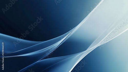 Abstract blue flowing lines and transparent light waves appear