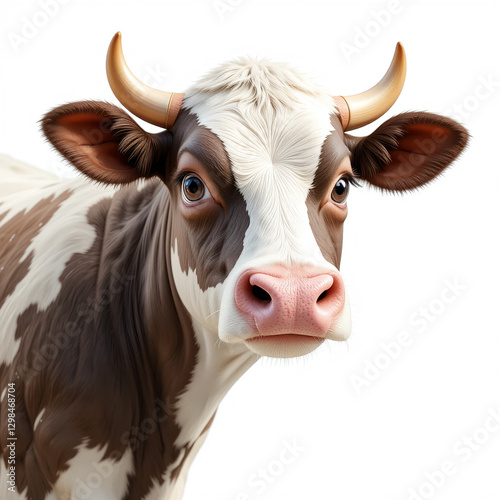 Closeup Portrait of Brown and White Cow Farm Animal Cattle