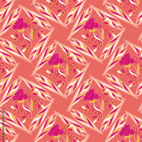 This vibrant and bright floral pattern featuring unique geometric designs is truly perfect for textiles and decor items