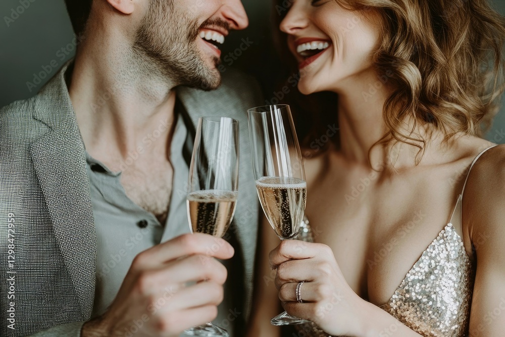 A romantic couple toasting with champagne, celebrating love and happiness. A romantic couple toasting with champagne, celebrating love and happiness.