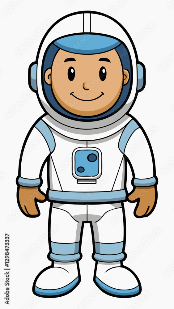 Astronaut character smiling in space suit against white background Astronaut character smiling in space suit against white background
