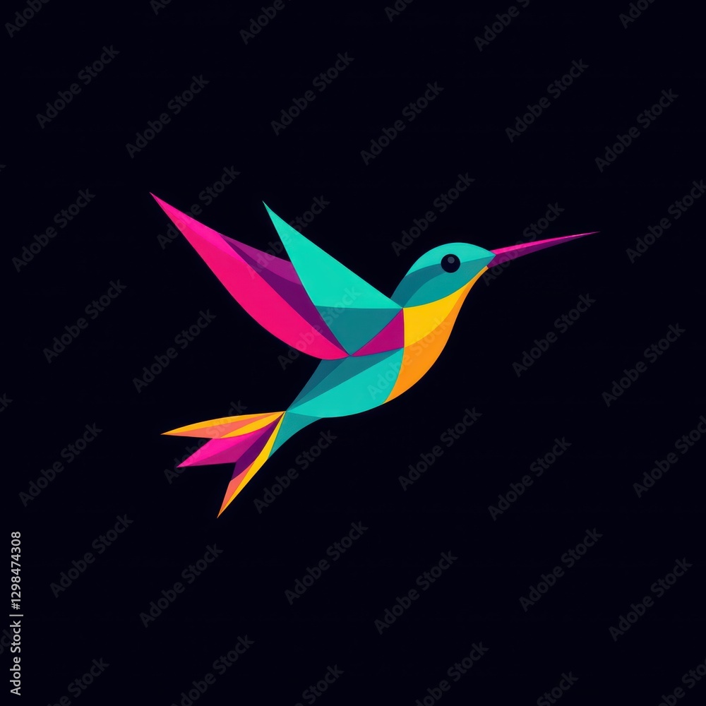 Fototapeta premium Colorful Geometric Hummingbird in Flight (9)
