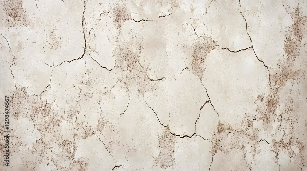 Fototapeta premium Cracked Beige Wall Texture Background, Grunge, Distressed, Aged Plaster Surface