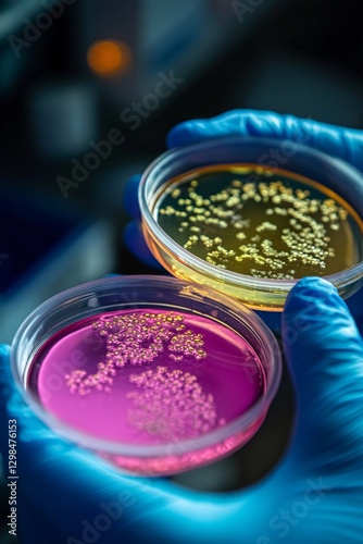 Exploring microbiology colorful petri dishes in a controlled research environment