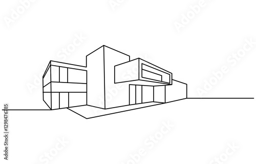 Continuous one line building. Vintage building isolated on a white background. Business concept.
