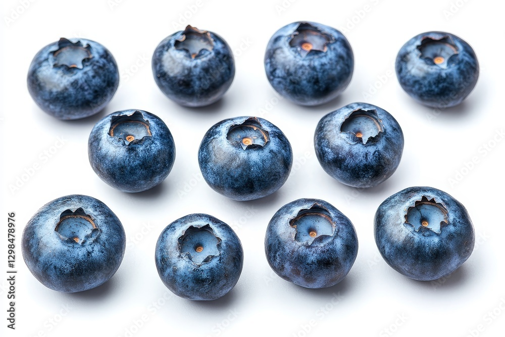 Fresh Blueberries Isolated on White - Juicy blueberries arranged on a pristine white background, ideal for food blogs, packaging, or healthy eating promotions Fresh Blueberries Isolated on White - Juicy blueberries arranged on a pristine white background, ideal for food blogs, packaging, or healthy eating promotions