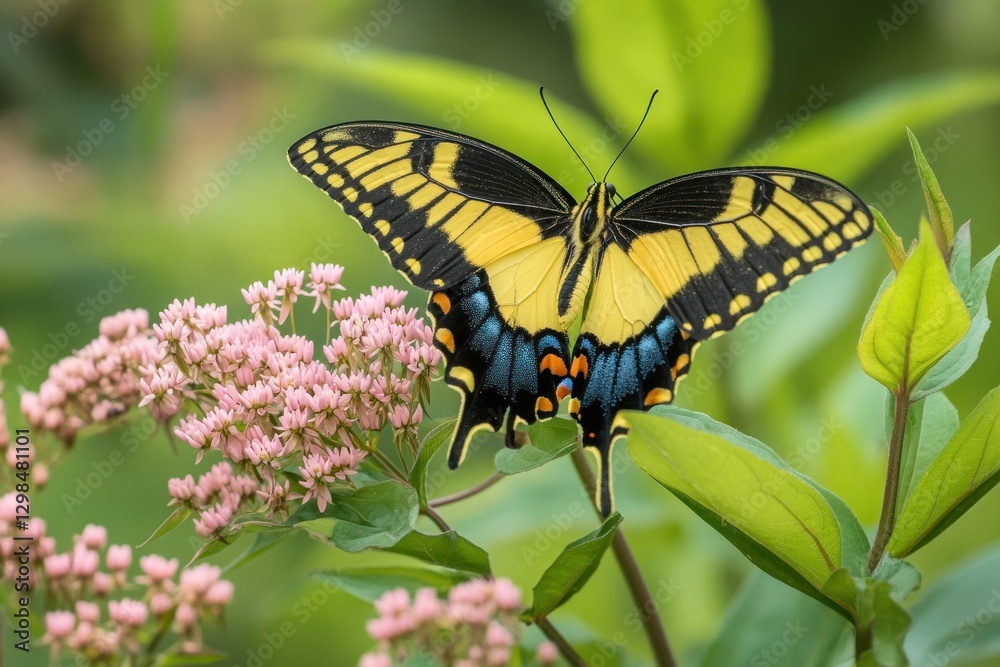 Yellow butterfly on pink flower. Yellow butterfly on pink flower.