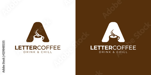 Coffee shop logo - letter and steaming coffee cup design in brown
