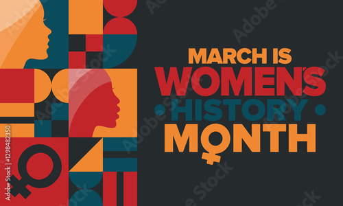 Women's History Month. Celebrated annual in March, to mark women’s contribution to history. Female symbol. Women's rights. Girl power in world. Poster, postcard, banner. Vector illustration