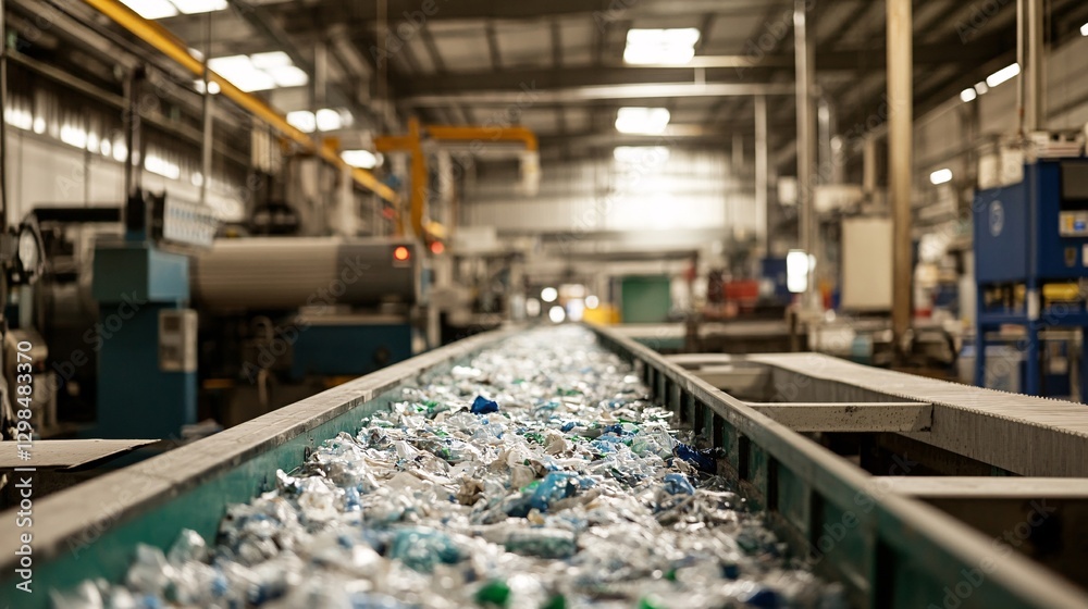 Fototapeta premium Sustainable initiative indoor plastic waste recycling facility and waste management process