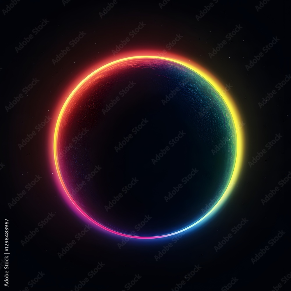 Fototapeta premium A black planet illuminated with bright colored neon lights