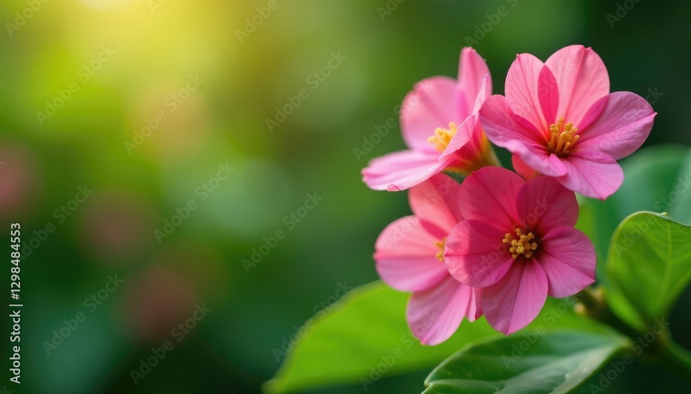 Obraz premium Pink begonia flowers swaying gently in the breeze, greenery, sway