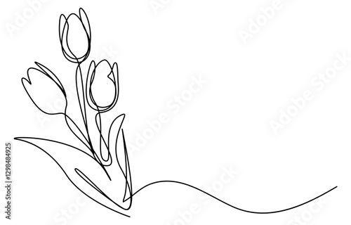 one line art beauty of a single, vibrant red tulip flower