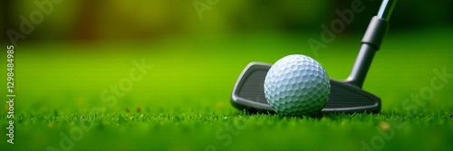 Close-up of putter head near golf ball on green , precision, pro, course