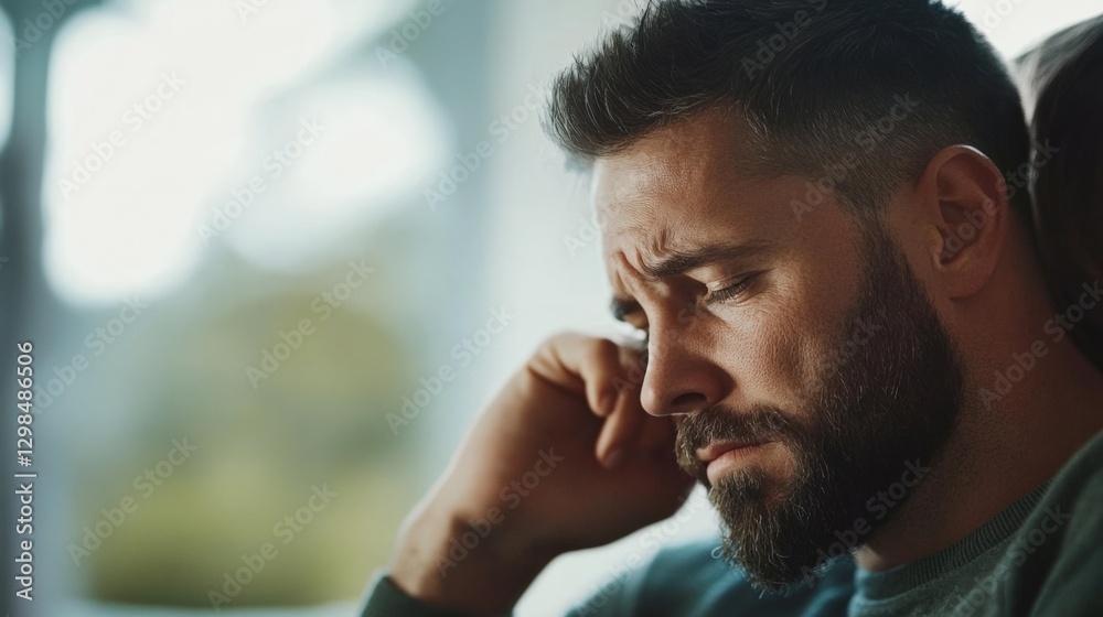 thoughtful man with beard looking down thoughtful man with beard looking down