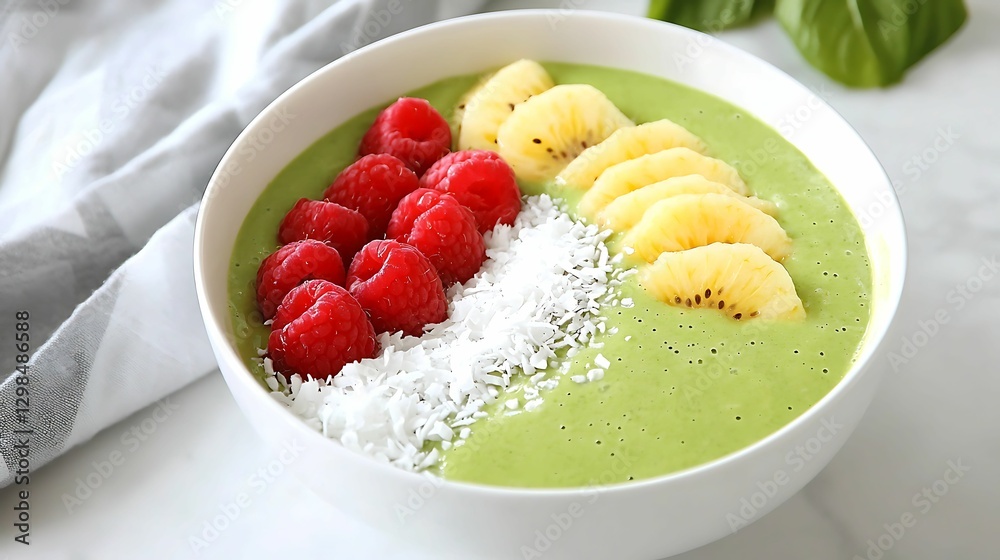 self-care routines nutrition detox. A vibrant smoothie bowl topped with raspberries, banana slices, and shredded coconut, served in a white bowl against a light background. self-care routines nutrition detox. A vibrant smoothie bowl topped with raspberries, banana slices, and shredded coconut, served in a white bowl against a light background.