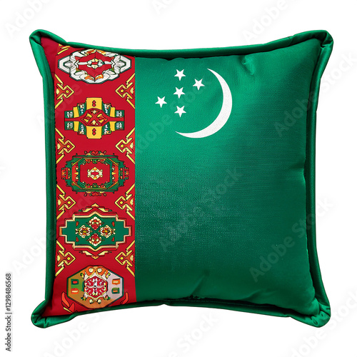 トルクメニスタンの国旗のクッション。白背景。(turkmenistan flag cushion on white background.)

