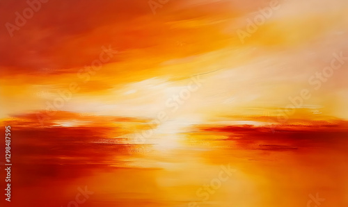 Abstract orange and yellow painting with visible brush strokes, red, orange, green, yellow, textured, background, close-up, detail,