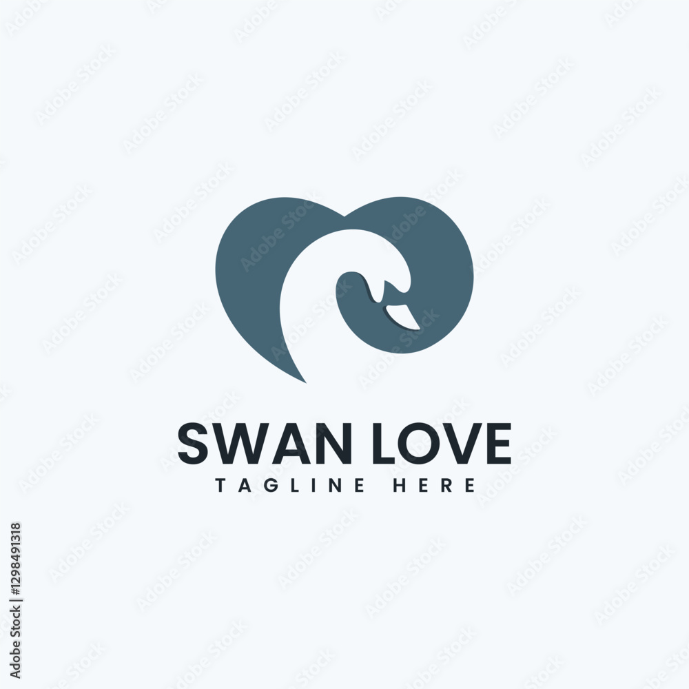 Fototapeta premium Abstract heart-shaped swan in muted blue-gray.