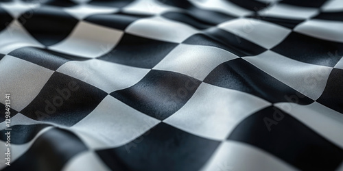 Flowing black and white checkered racing flag with realistic folds for motorsport victory design