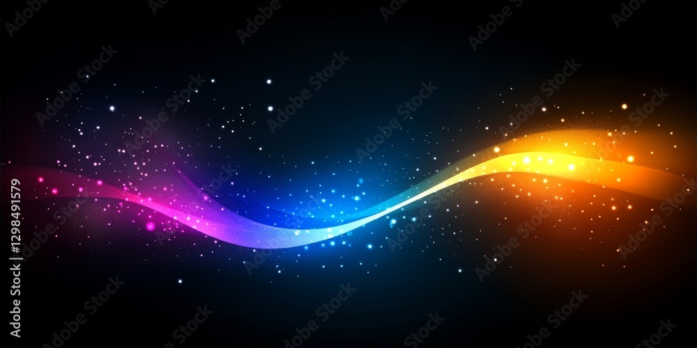 Obraz premium Abstract Luminous Wave with Sparkling Particles on a Dark Background A Vibrant Design Element