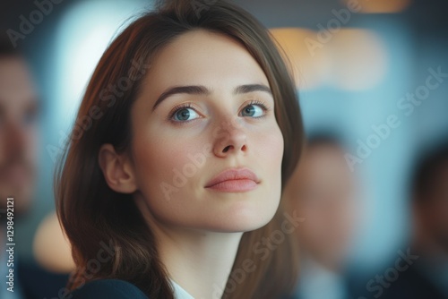 Professional Woman Looking Upwards in Business Setting