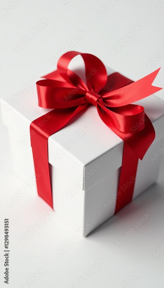 Fototapeta premium A close-up of an open gift box with a shiny red ribbon on a white background, holiday, surprise