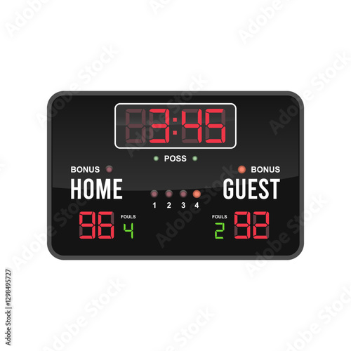 LED sports electronic scoreboard. Score, time, period