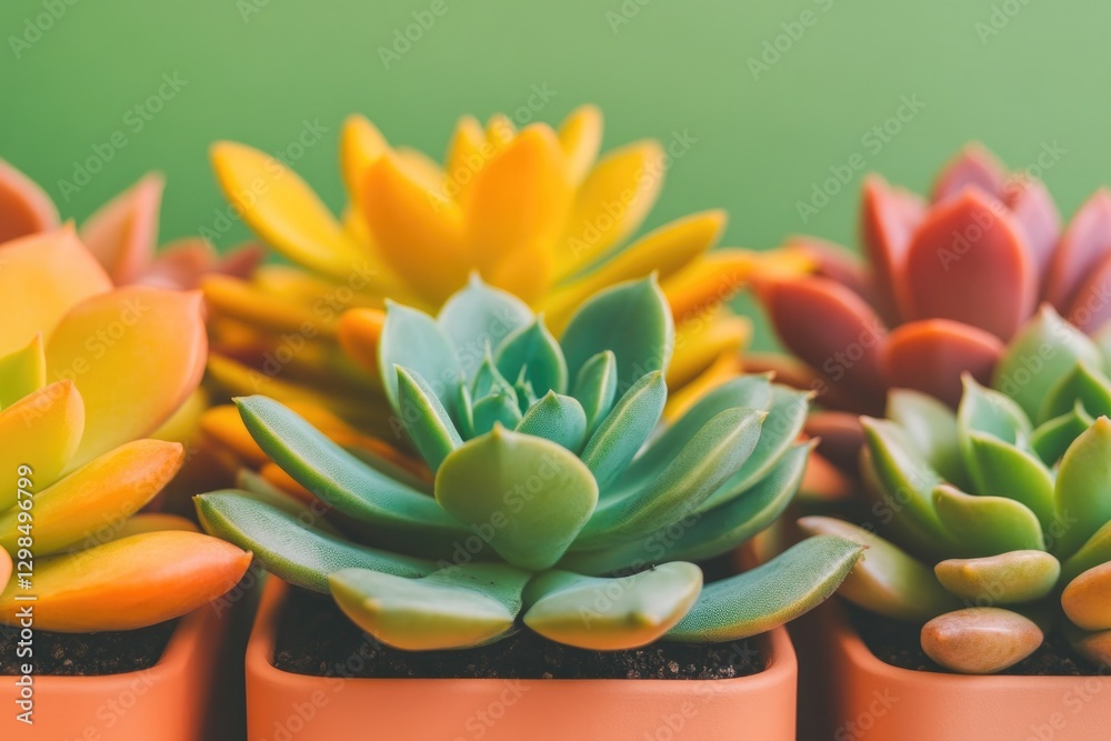 Obraz premium Colorful succulents in pots create vibrant and refreshing displa