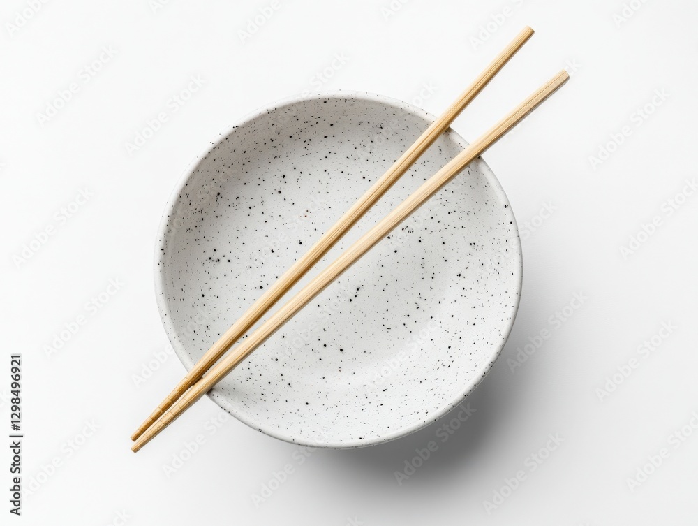 Chopsticks resting on speckled bowl Chopsticks resting on speckled bowl