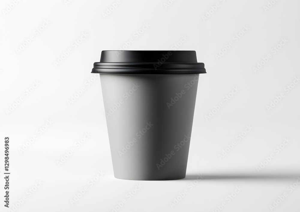 mockup of a gray paper coffee cup with a black lid, white background, product photography, studio lighting, professional color grading, sharp focus on the front surface of each drink cup mockup of a gray paper coffee cup with a black lid, white background, product photography, studio lighting, professional color grading, sharp focus on the front surface of each drink cup