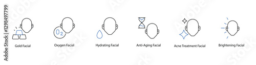 Luxury Facial Treatment Icons, Gold, Oxygen, Hydrating, and Anti-Aging Facials
