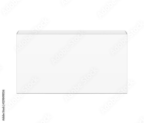 Realistic white closed paperboard box mockup. Front view. Vector illustration isolated on white background. Taking your 2D designs into 3D. Can be use for medicine, food, cosmetic and other. EPS10.
