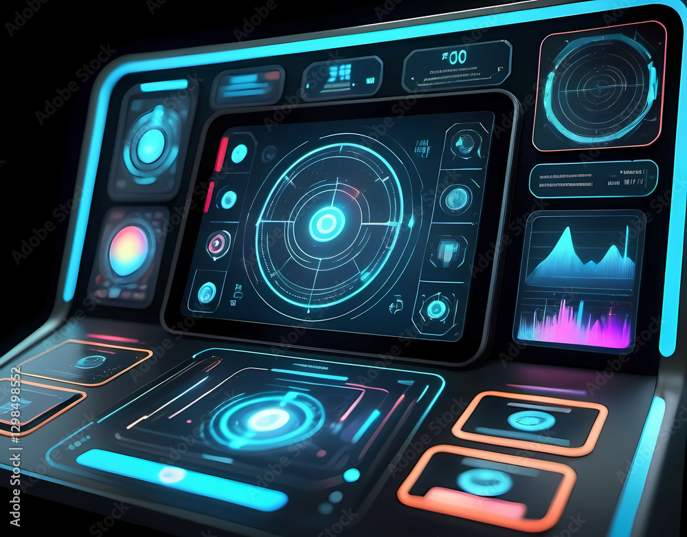 Fototapeta premium A futuristic control panel with holographic AI analytics displayed. Generative AI