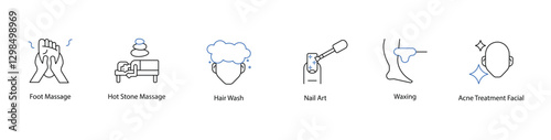 Spa and Beauty Therapy Icons, Massage, Nails, and Facial Treatments