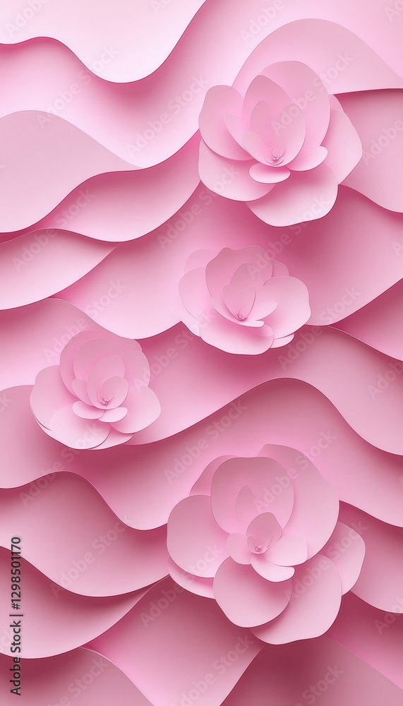 Fototapeta premium Soft Blush, 3D Minimalist Wave Pattern Background Delicate Floral Elegance for Text and Design