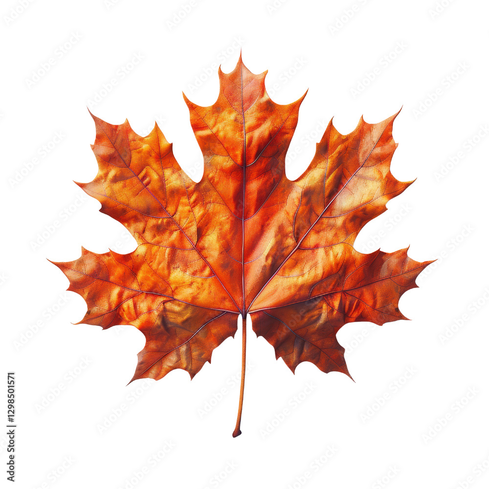 Vibrant Autumn Maple Leaf Displaying Rich Orange and Red Hues Against a Clean White Background Vibrant Autumn Maple Leaf Displaying Rich Orange and Red Hues Against a Clean White Background