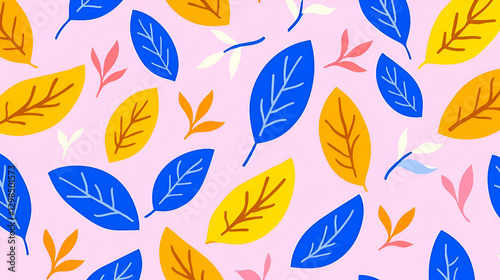 Colorful Leaf Pattern Design on Light Pink Background for Textiles