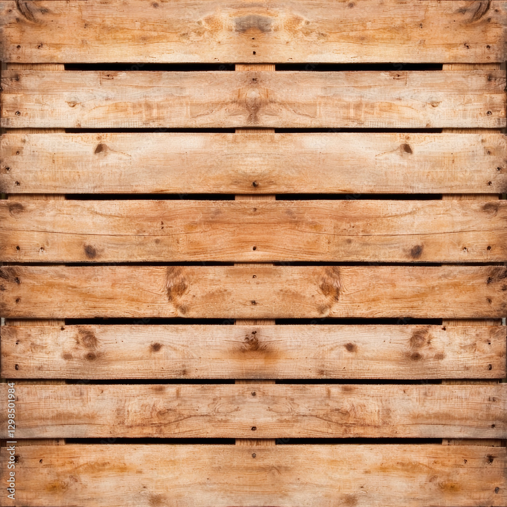 Fototapeta premium Wooden pallets stacked in symmetrical pattern, showcasing natural texture