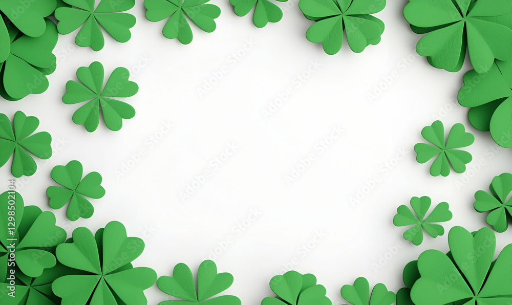 Green Paper Shamrocks Border on White Background for Decorations Green Paper Shamrocks Border on White Background for Decorations