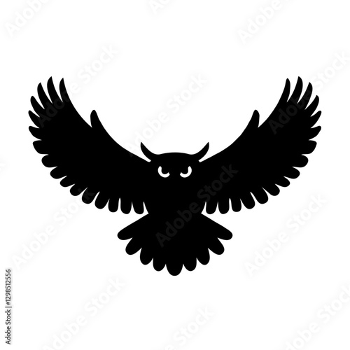 This bold black-and-white silhouette of an owl captures the majestic power of the nocturnal predator in flight. With its wings spread wide and symmetrical form, the owl’s pose exudes strength and domi
