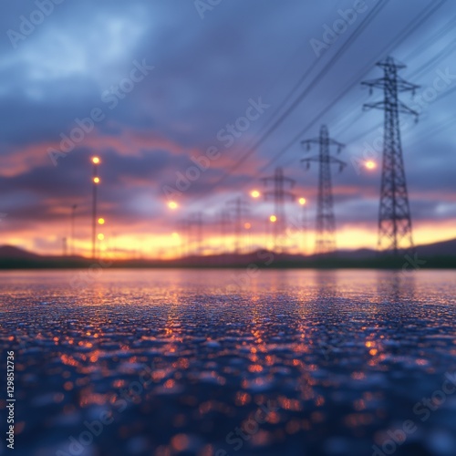 Wallpaper Mural power lines at Sunset Over Wet Pavement Torontodigital.ca