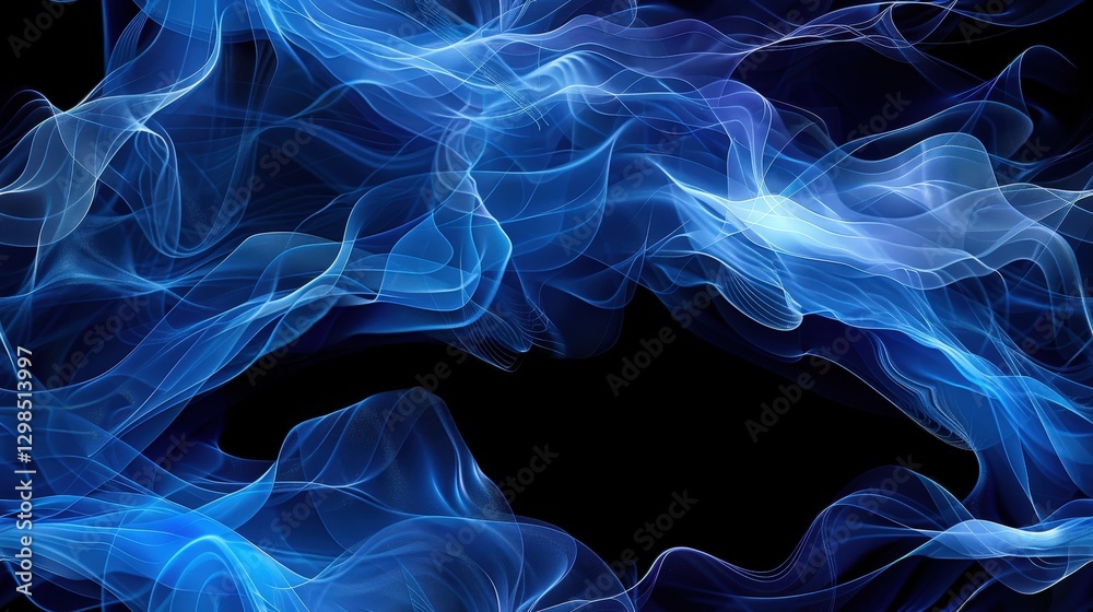 Obraz premium Dynamic Abstract Network of Blue Lines Intersecting in a Chaotic Wireframe Pattern Against a Black Background