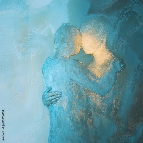 Gentle Hug Between Transparent Figures Symbolizes Healing and Self-Love From Past Trauma in a Serene and Soothing Setting