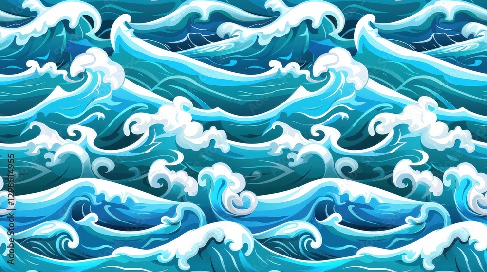 Fototapeta premium Calm Ocean Waters With Gentle Waves and Scattered Clouds Create a Serene Atmosphere