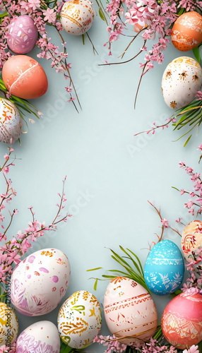 Spring Easter Egg Painting – Floral Decor and Festive Flat Lay Arrangement photo