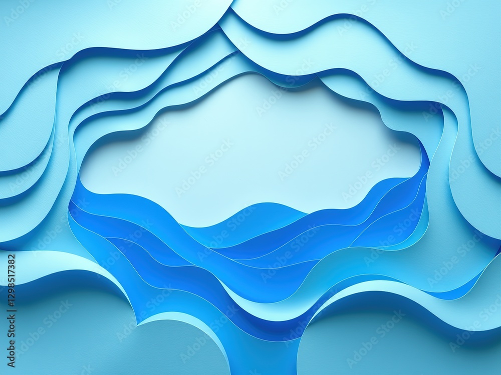 Fototapeta premium Abstract Blue Paper Cut Background with Layered Curves
