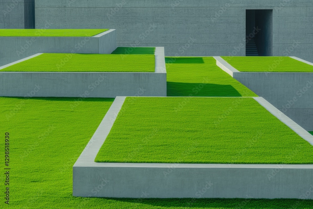 Fototapeta premium Modern landscape design features geometric grass patches and sle