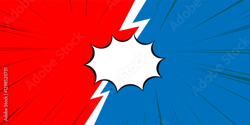 Versus VS pop art comic sunburst effect background with halftone. Blue and red cartoon background. Suitable for templates, banners,