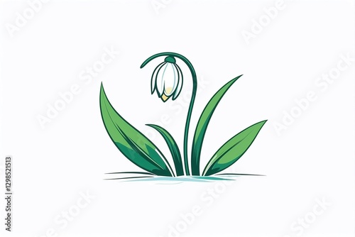 Minimalist Logo Featuring a Cute Snowdrop Flower on a White Background